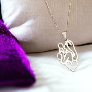 Hollow Out Figure & Heart Charm Necklace Mother & Child